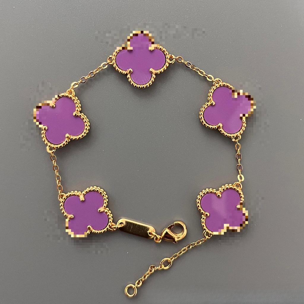 Mote 15mm Firkløver Femblomst Armbånd for Kvinner 18k Dobbeltsidig Perlemor Enkelt og Mote Allsidig Armbånd