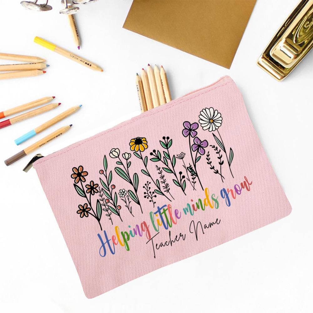 Thank You for Helping Me Grow Custom Name Makeup Bag Personalised Pencil Bags Travel Toiletries Storage Pouch Gifts for Teacher