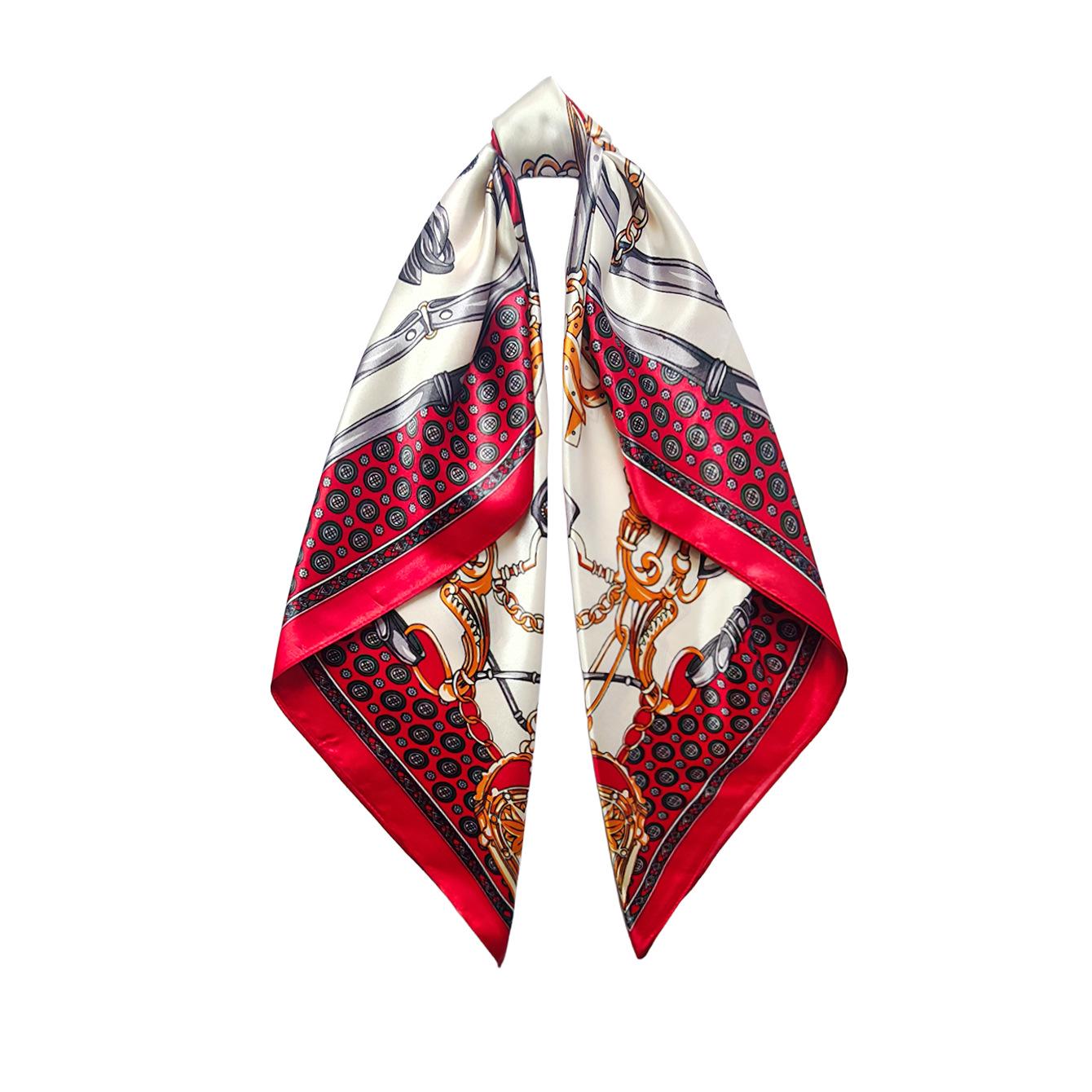 Women s 90cm Retro Chain Print Imitation Silk Scarf – Versatile European & American Style 90x90cm