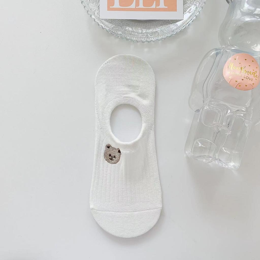 1 Pairs Women's Summer Animal and Plant Cute Embroidery Invisible Socks Silicone Non-slip Socks