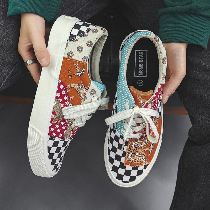 Farblich passende Canvas-Schuhe Herren Cashewblüte Low-Top Board Schuhe Retro Mandarinente Paarschuhe