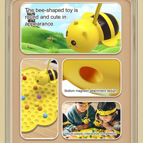 Bee Bean Picking Fishing Game Magnetic Bead Catcher Tabletop Game with Headband Kids Parents
