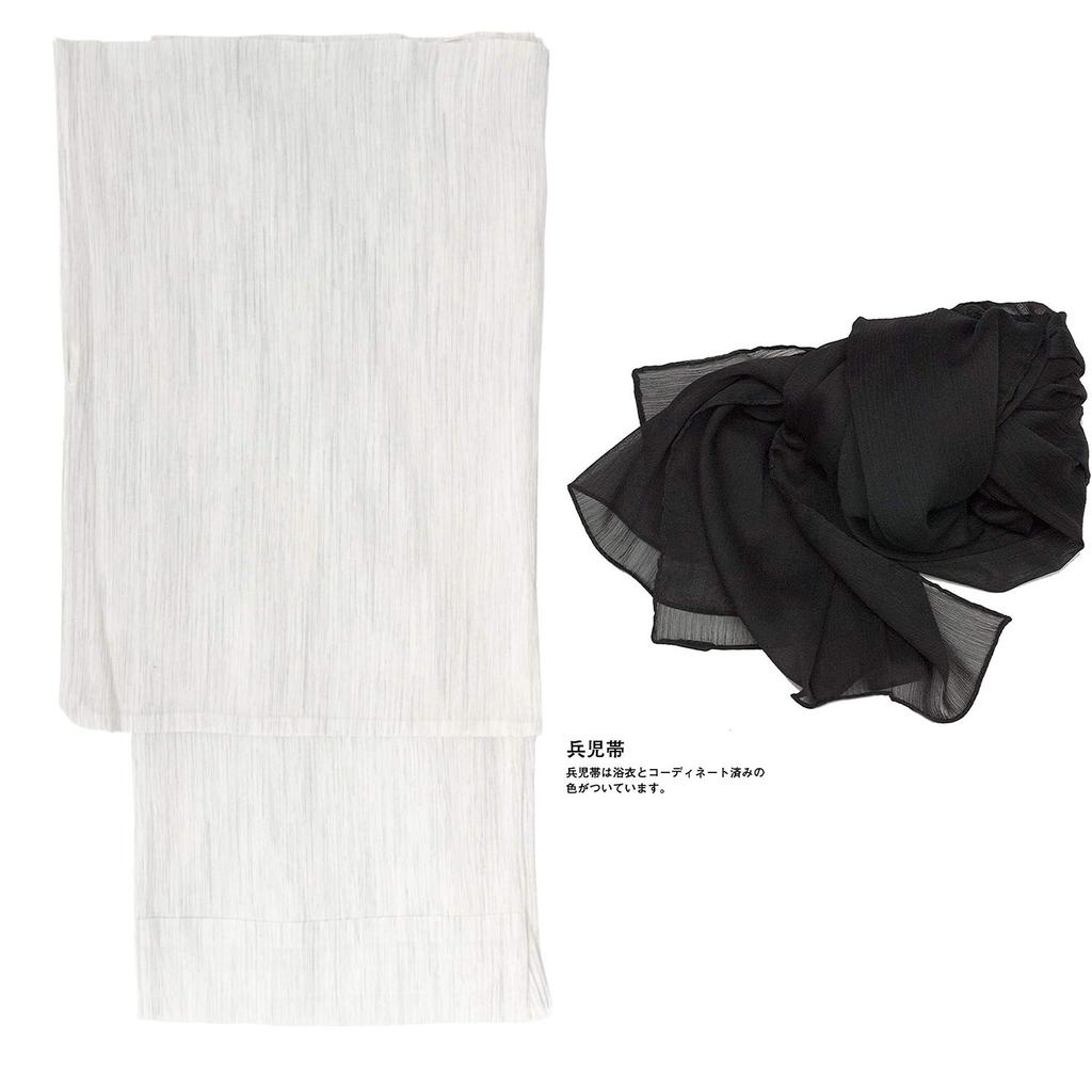 Yukata Weiden-Set Weiß x Obi [KYOETSU] Jungen-Set, Baumwoll-Leinen-Stoff, 2-teilig (Yukata, Obi) (Größe 110, G-11 Schwarz)
