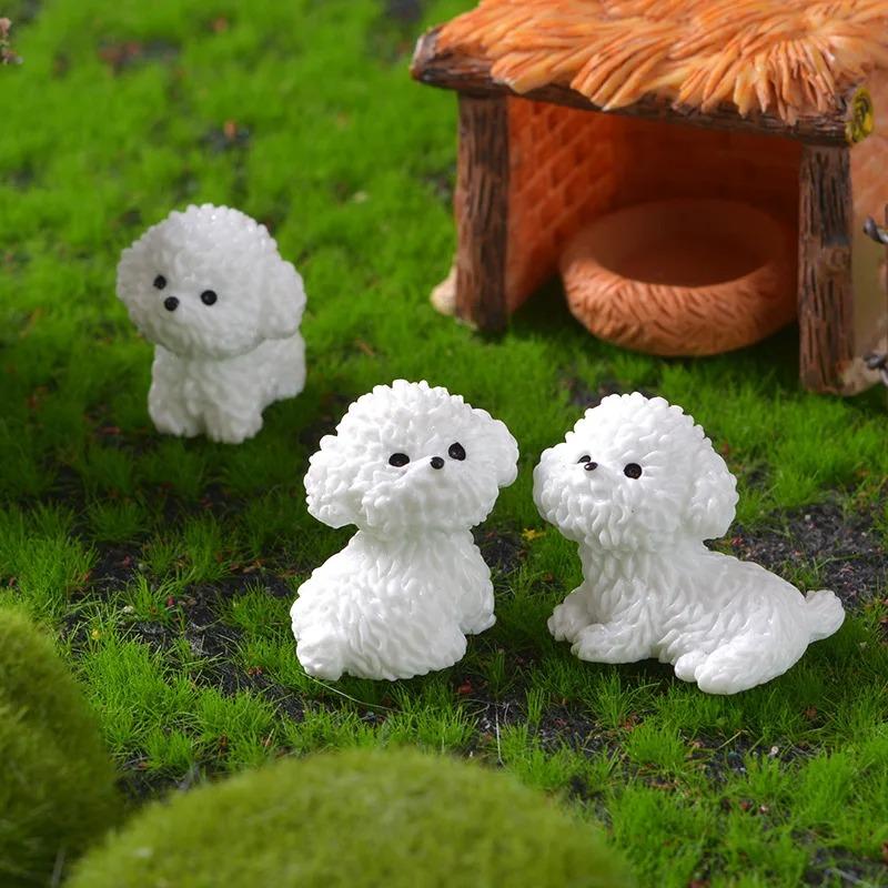 Mini Cute Bichon Frise Dog Figurines Miniature Craft Fairy Garden Diy Kids Bedroom Living Room Car Ornament Home Desk Decoration