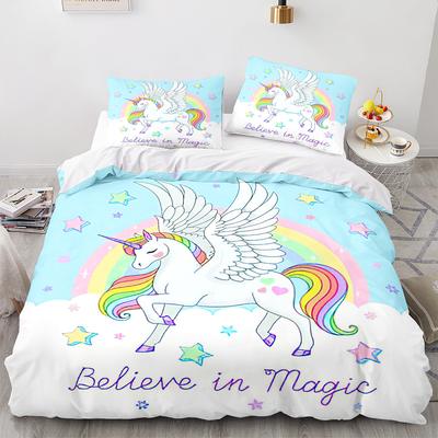 Cartoon Unicorn Duvet Cover King Queen Lovely White Mythical Animal Bedding Set Kids Girl Colorful Rainbow Polyester Quilt Cover