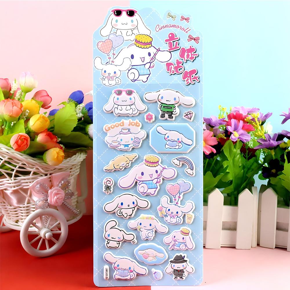 4Pcs Funny Cute Sanrio Cartoon Cinnamoroll 3D Bubble Stickers Diy Laptop Phone Fridge Kawaii Decoration Puffy Decals Gifts