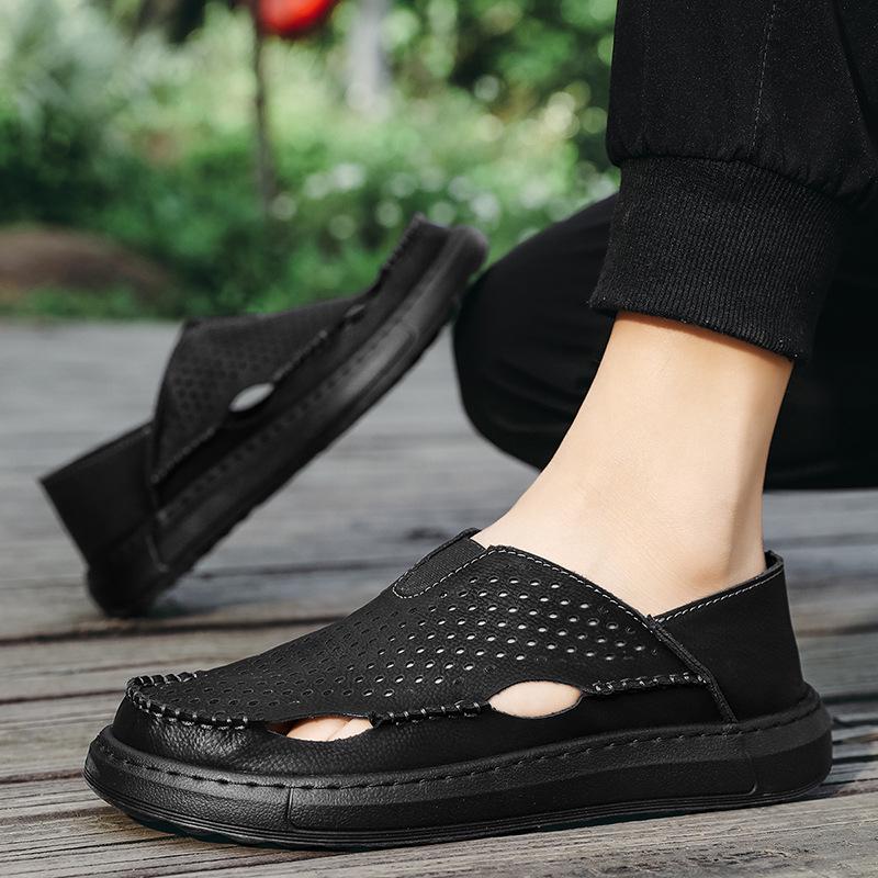 Summer 2026 Lightweight Wide-Toe Slip-On Leather Shoes - Breathable Perforated Soft Sole