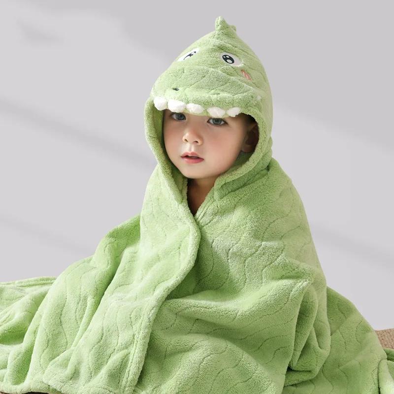 

Infant Ins Cotton Bath Towel Cute Cartoon Hooded Thickened Absorbent Baby Bathrobe Swaddle Blanket Practical Bathing Accessories