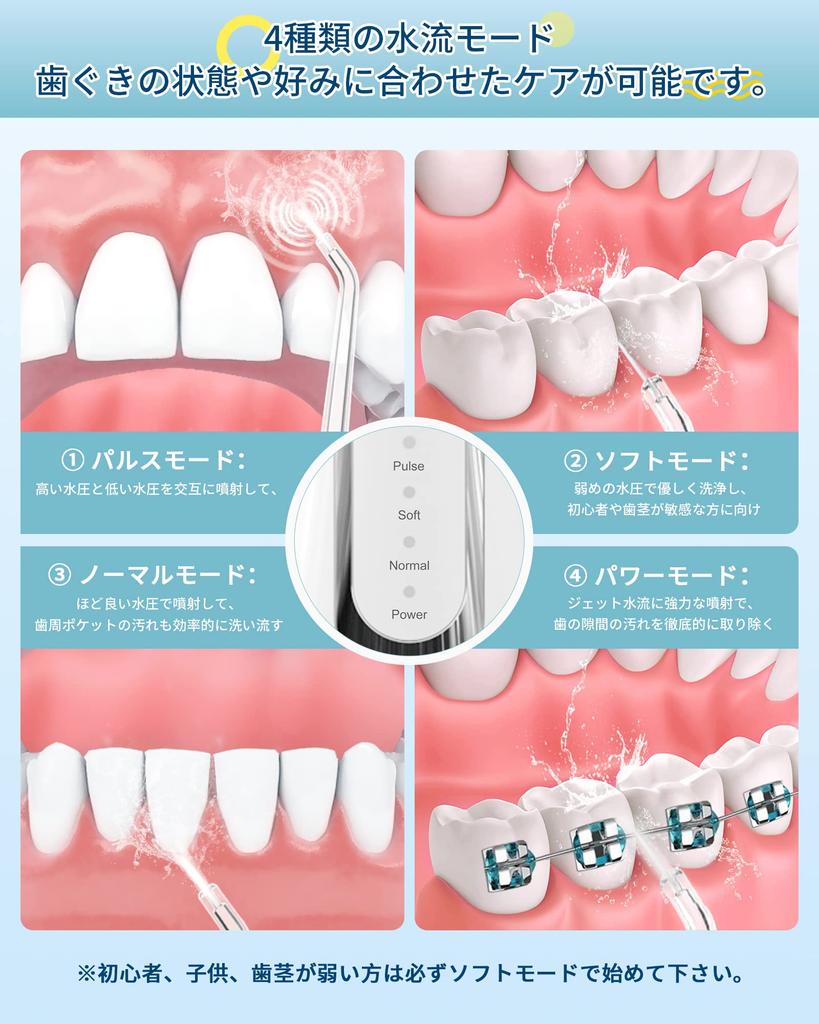 ANWALE Oral Irrigator Jet Washer with 4 Replacement Nozzles, 4 Water Flow Modes, 310ml Tank, USB Rechargeable, IPX7 Waterproof, White