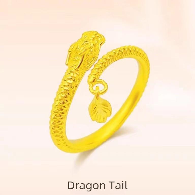 Exquisite Vietnamese Sand Gold Dragon Themed Bracelet And Ring Set For Women