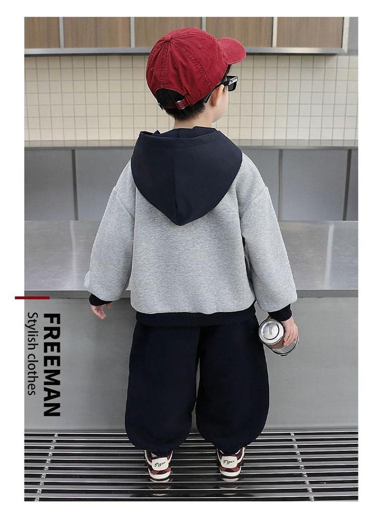 Boys' Korean Style Autumn Sweatshirt Set 2025 - Stylish Two-Piece Back-to-School Outfit