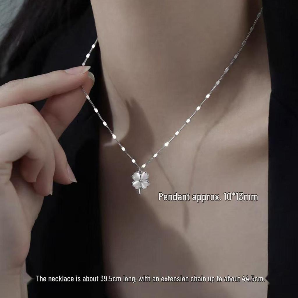 925 Sterling Silver Four-Leaf Clover Light Luxury Clavicle Necklace - 2025 New High-End Women's Fashion Accessory.