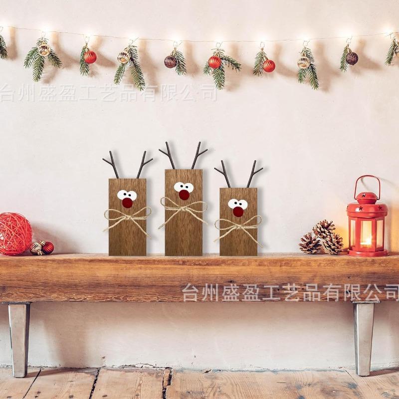 Christmas Elk-shaped Wooden Block Ornaments, Creative Christmas Holiday Party Decorations, Photo Props, Wooden Crafts