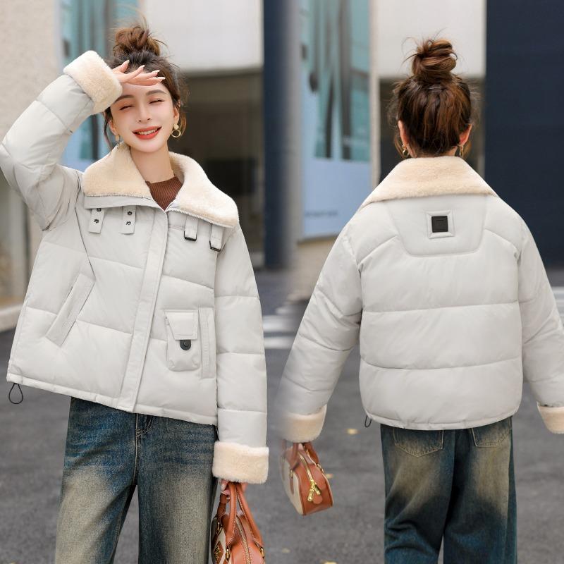 Short Down Cotton-padded Jacket for Women's Winter Small Lamb Wool Lapel Jacket
