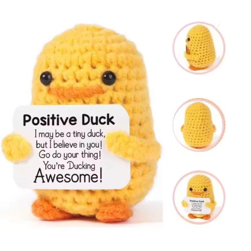 Crochet Duck Knitted Positive Duck Creative Christmas Halloween Gift Decoration Emotional Support Toy for Family Friends
