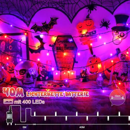 40M 400 LED Halloween String Lights Outdoor with Timer IP65 Waterproof 8 Modes Plug Halloween Decoration Lights