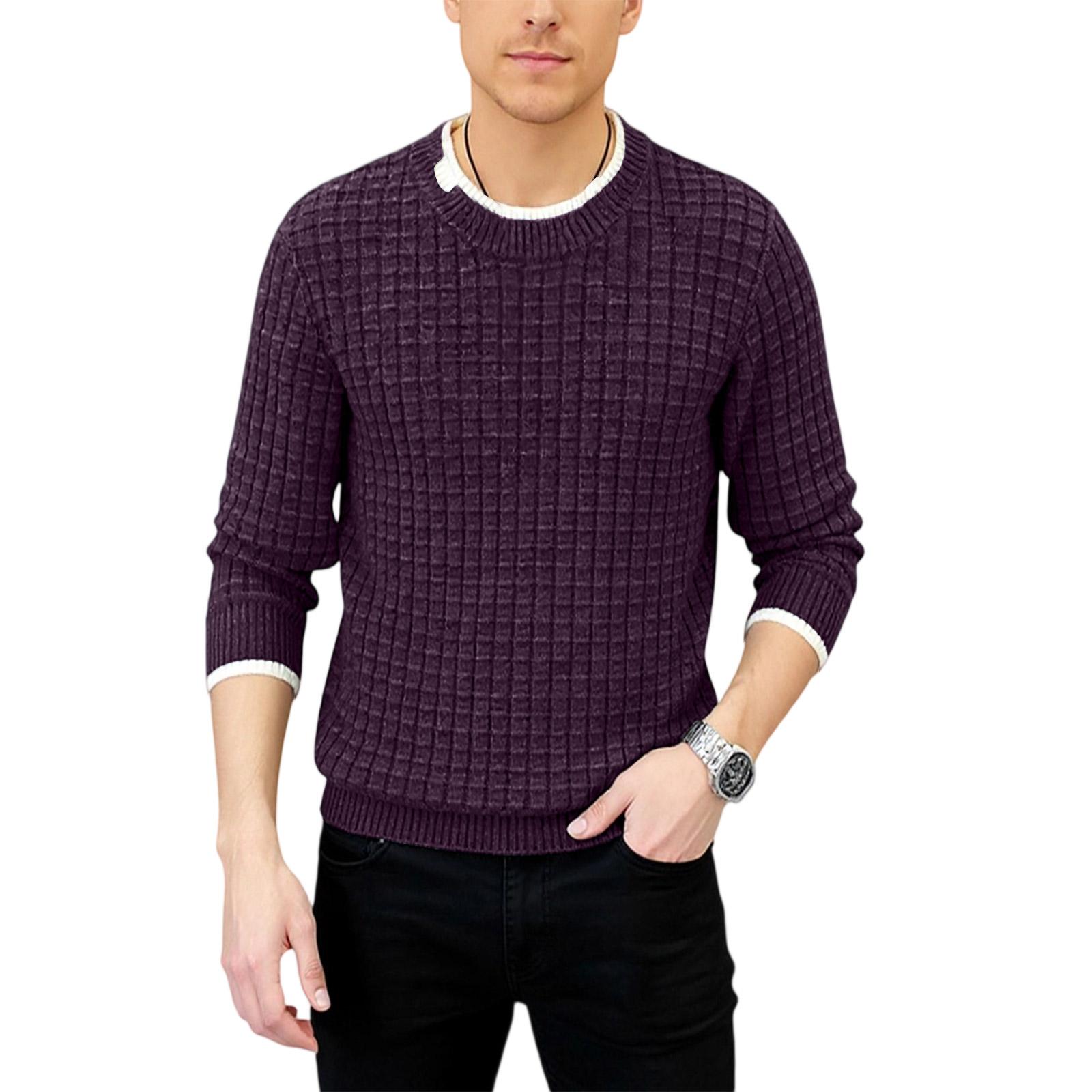 

Men s Fashion Knitting Pullover Long Sleeves Loose Flip Collar Sweater XL фиолетовый