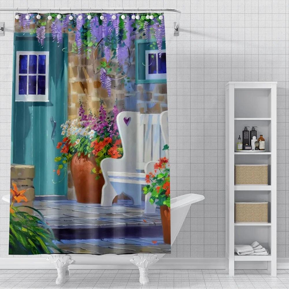 Heim Duschvorhänge für Badezimmer Ölgemälde Stil Wasserdichter Stoff Badezimmervorhänge Moderner Duschvorhang