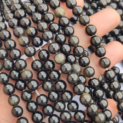 Polnische Perlen aus natürlichem goldenen Obsidian in AAA-Qualität, glatte, runde, lose Steinperlen, Größe 6 mm, 8 mm und 10 mm, Strang 14–15 Zoll.
