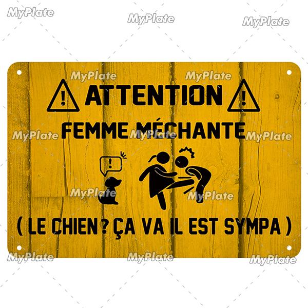 Attention Danger Words Metal Sign Vintage Plaque France Tin Sign Plate Wall Decor For Bar Club Man Cave Art Poster Custom