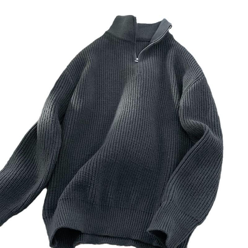 Men's Lapel Polo Wool Sweater - Autumn/Winter 2024 Loose Fit, Solid Color, Casual Knitwear