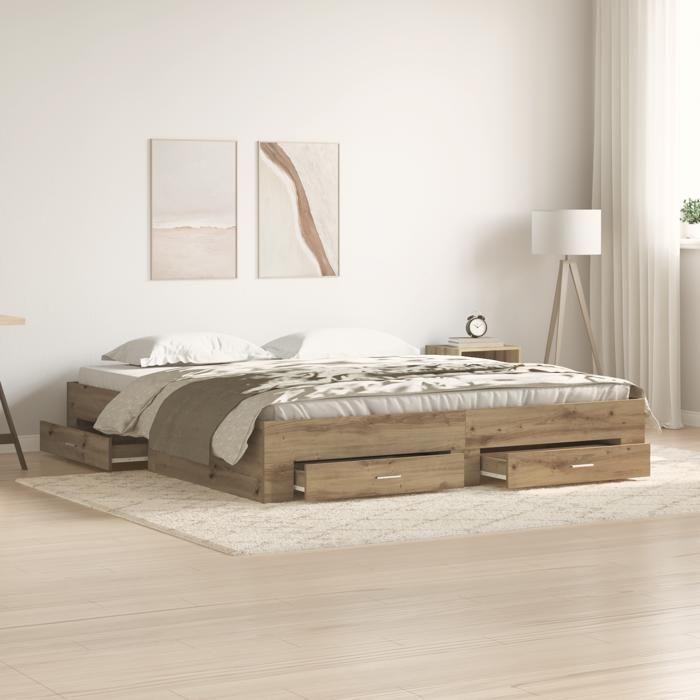 Lits avec tiroirs vidaXL Chêne artisan 180x200 cm Bois d'ingénierie 3333961