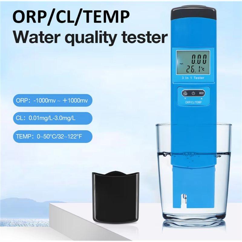Water Quality Tester 3 In 1 Function ORP/CL/TEMP Meter LCD Digital Detector For Drinking Water Detection For Pools