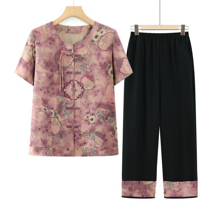 

Comfortable Summer Printed Two-Piece Set for Middle-Aged and Elderly Women 2XL фиолетовый