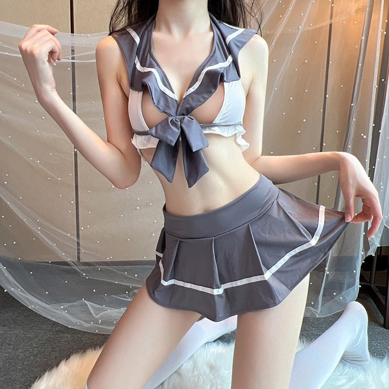 Sex Underwear Sexy Uniform Large Size Small Breasts Bra Maid Set Passion Bow Student Uniform