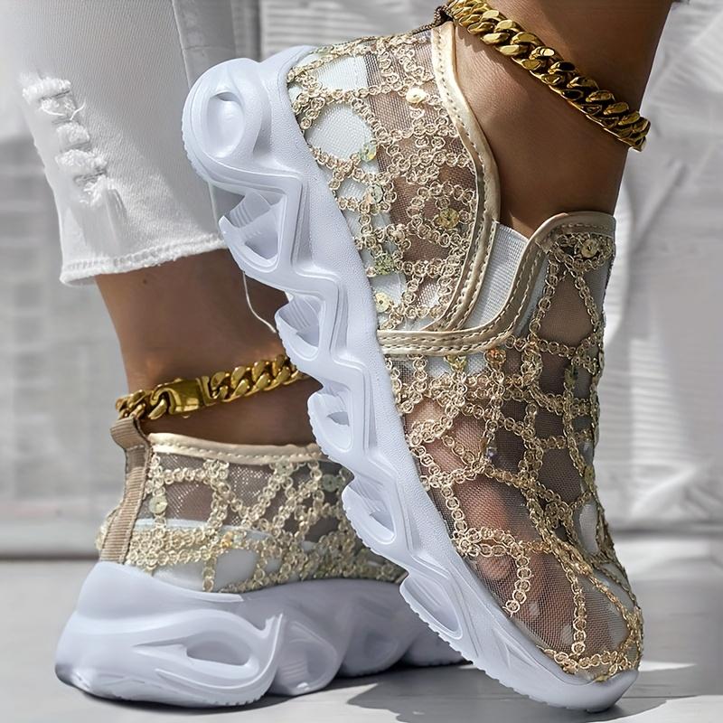 Fashion Women Muffin Sneakers Sequin Slip On Casual Shoes for Women Round Toe Bling Bling Shoes Low Heel Sequin Slip On Sneakers Women