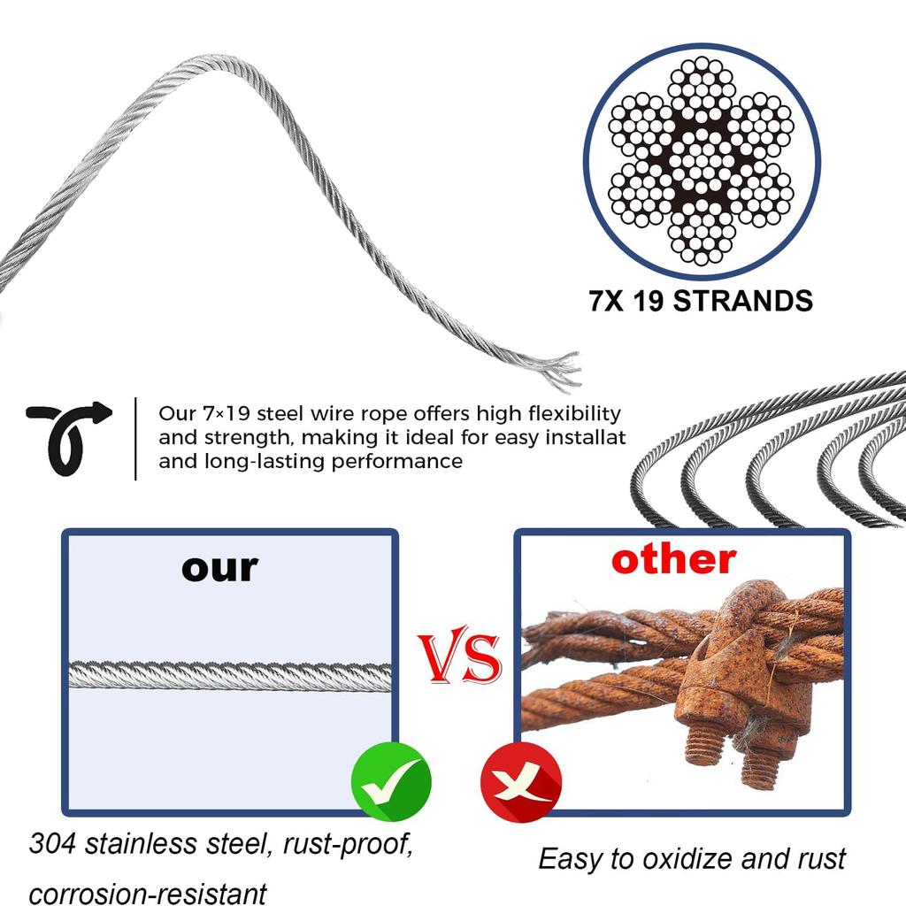 Structure 7x19, 304 Stainlessss Steel Non-rotating Wire Rope, Useds for Cranes and Slings, Diameter 1.5-3.0 Mm.