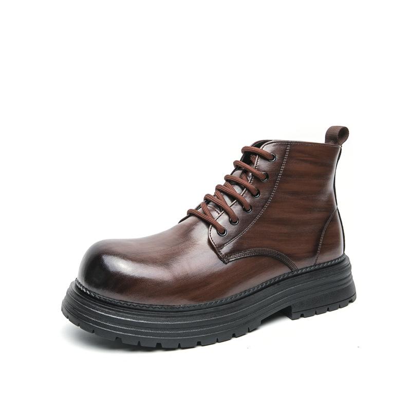 

Martin shoes men s retro fried street casual leather shoes trendy thick-soled high-top big-headed men s shoes large-size leather boots 45 коричневый