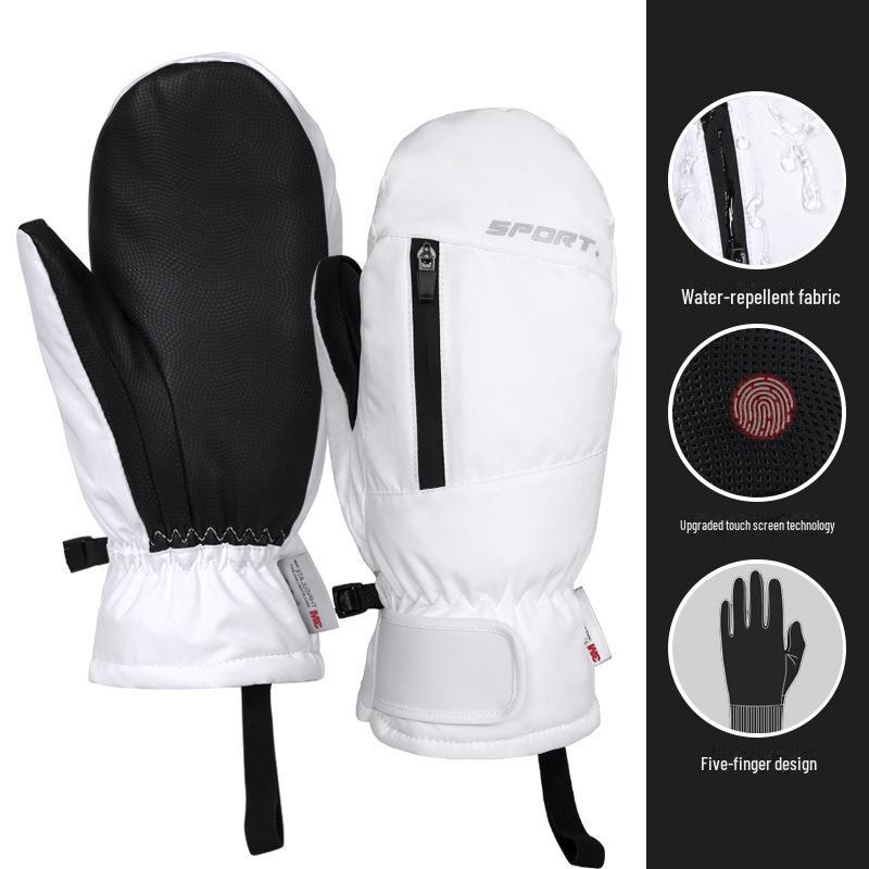 

«Ветро- и водонепроницаемые лыжные перчатки с сенсорным экраном для мужчин и женщин – утолщенные, теплые, морозостойкие для велоспорта/спорта осенью и зимой» M белый