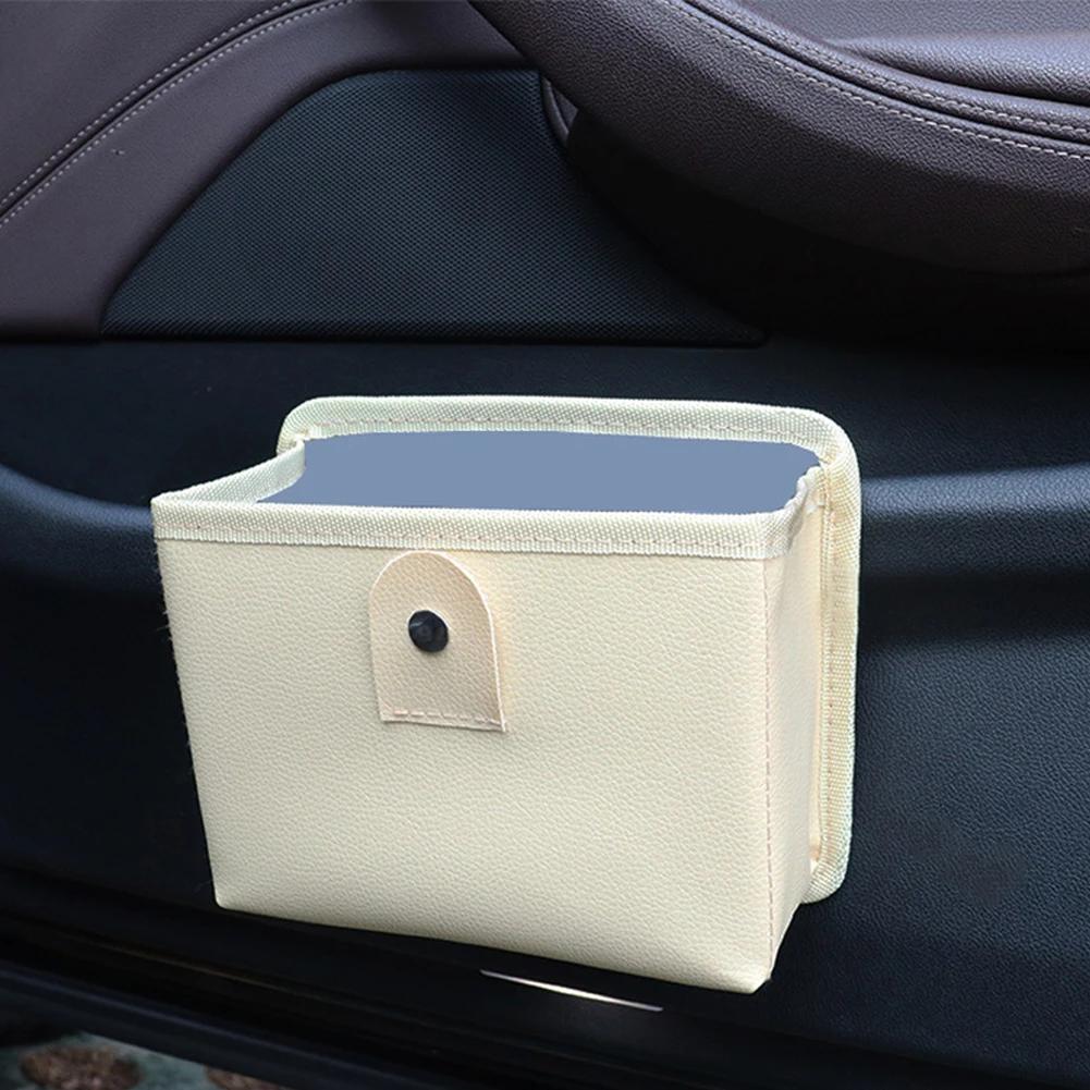 

Multi-functional Car Trash Bin Leather Interior Storage Bag Foldable Garbage Bag Hanging Storage Bag Universal Car Organizer бежевий