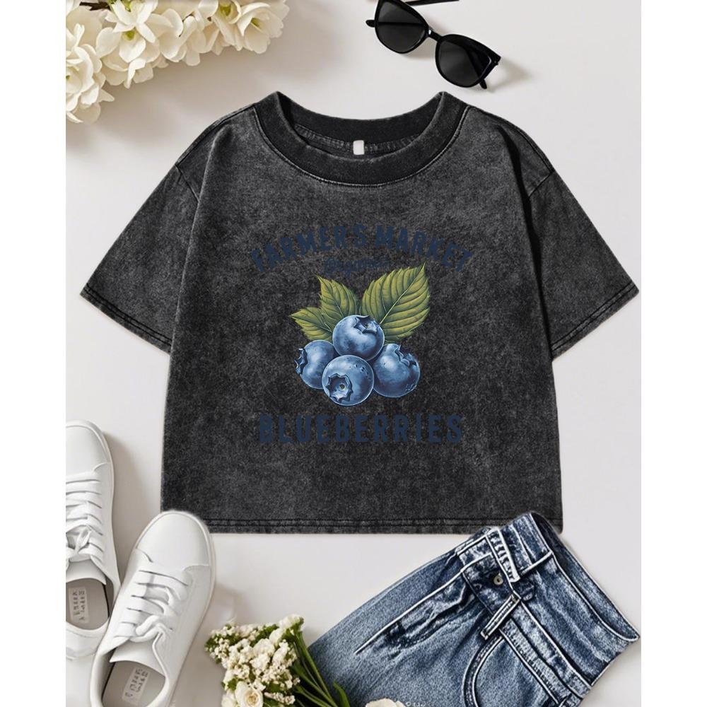 

Женская выстиранная футболка с принтом органической голубики с фермерского рынка, спортивные хлопковые футболки Y2K, облегающий топ, летняя спортивная одежда XL