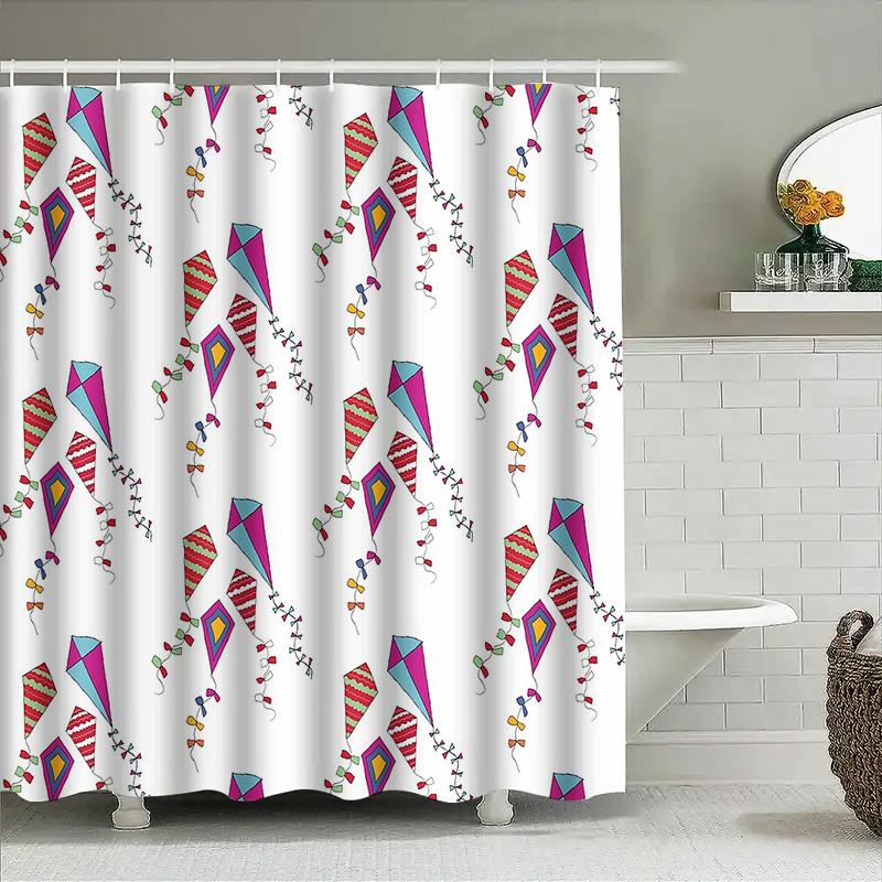 Shower Curtain Set Waterproof Vintage Kite Pattern Fabric Bathroom Decor Backdrop Artistic Nature Theme Home Textile