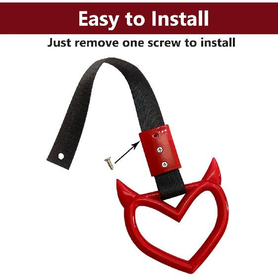 2 Pieces Rear Bumper Warning Ring Car Mirror Hanging Ornament, Red Heart Shaped Handle Ring Subway Bus Handle Straps for Car Interior Exterior