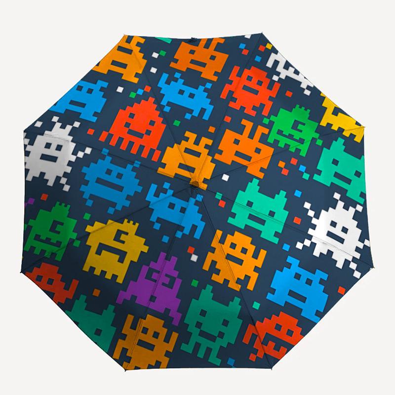 

1pc Space Invaders Pixel Art Auto Open/close, All-Season Portable Folding Umbrella for Women & Men, Travel, Everyday, Formal Events - Compact Luxury P
