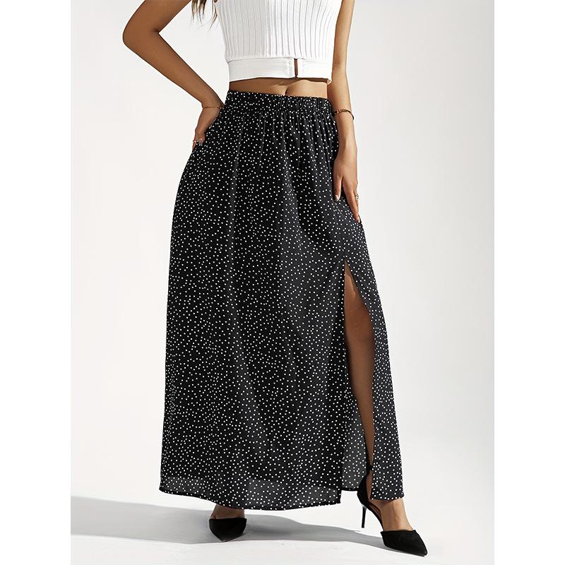 

2024 Осенняя Юбка Миди с Высокой Посадкой и Разрезом в Горошек - Элегантный Приталенный Дизайн Small