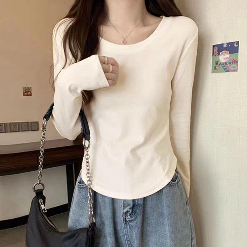 

Women s Early Autumn Niche Design Long Sleeve Round Neck T-Shirt - 95% Cotton Large білий