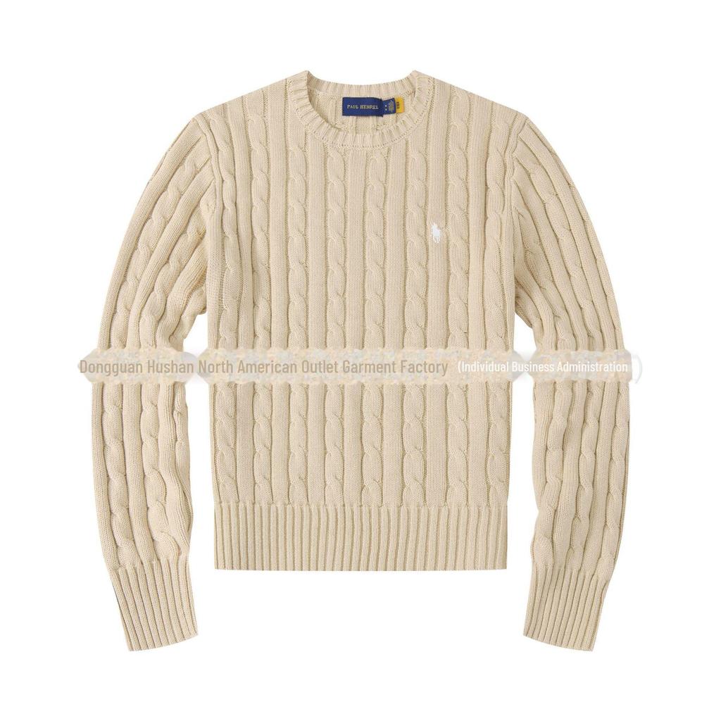 Dámský pletený svetr z čisté bavlny s kulatým výstřihem a logem RL Pony