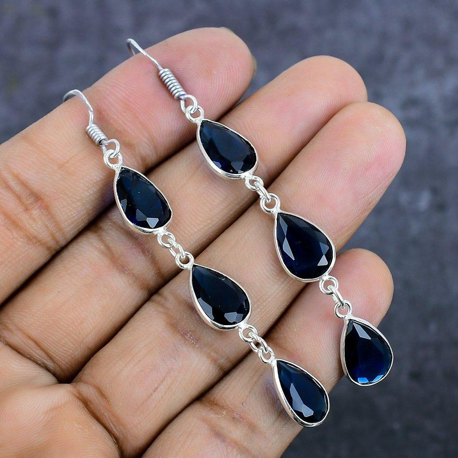 London Blue Topaz Gemstone 925 Sterling Silver Jewelry Earring 2.84"
