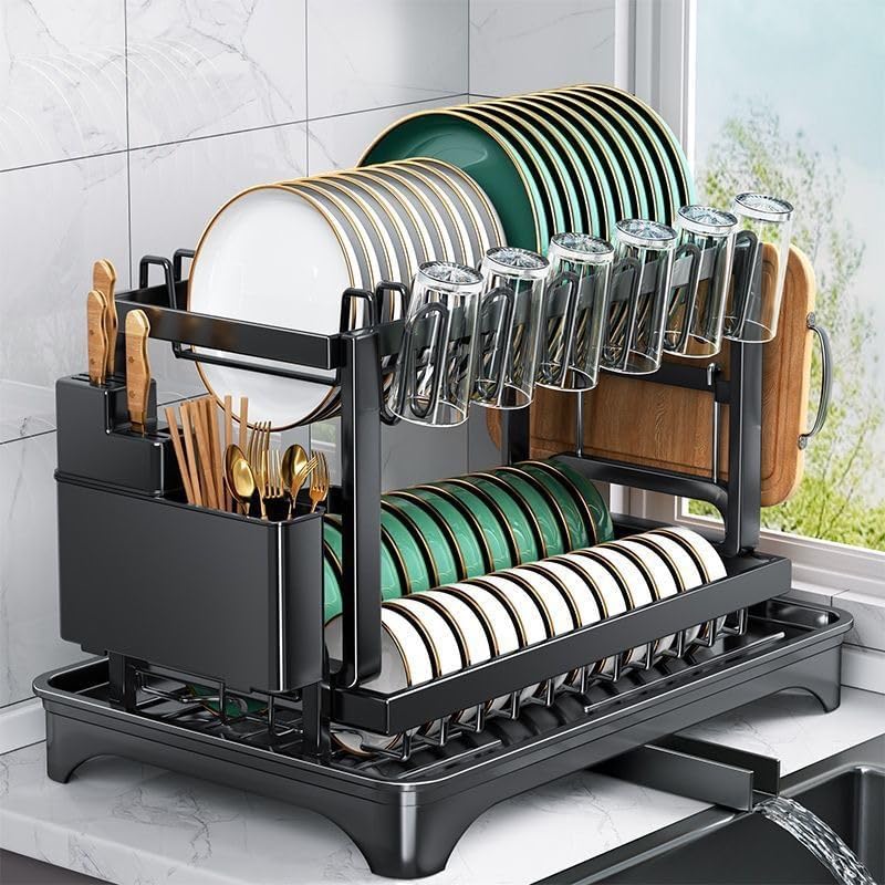 

2-Tier Dish Racks for Kitchen Counter, Multifunctional Dish Drying Rack, Large Capacity Metal Kitchen Dishes Drying Rack XXL&2-tier чорний