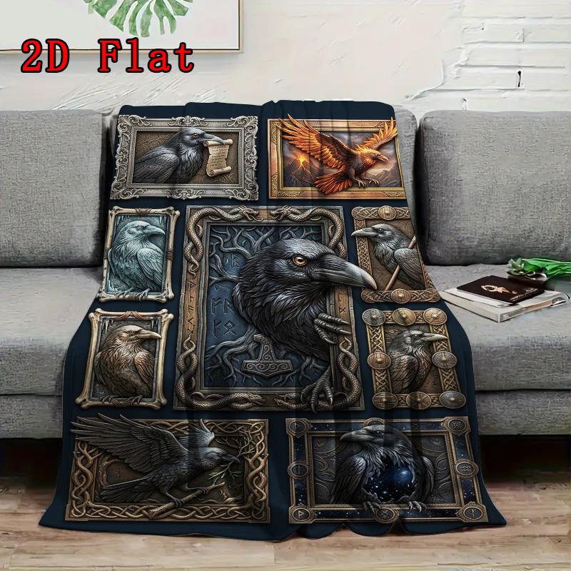 Raven Art Compilation 2D Flat Pattern Flannel Blanket, High Quality All Seasons, Home Decor, Warmth and Comfort, Perfect for Christmas Gifts.
