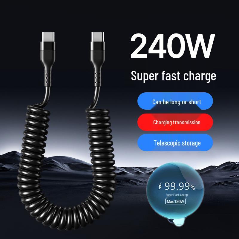 Spring Retractable Dual Type C To Lightning Cable for Huawei and iPhone 16