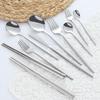 Gold-Plated Portuguese-Japanese Stainless Steel Cutlery Set: Knife, Fork, Dessert Spoon, Chopsticks, Ice Cream Spoon, Fruit Fork