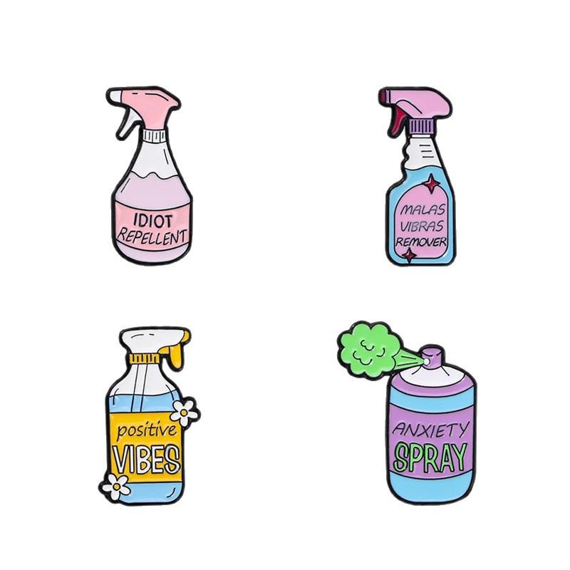 Original Enamel Alloy Brooch Alphabet Paint Spray Bottle Shape Lapel Pin for Clothes Backpack Decoration Fashion Badge Crossborder Accessory