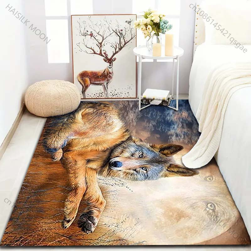 Vintage Art Wolf Print Carpet for Living Room Bedroom Bedside Sofa Floor Mat Modern Home Decor Aisle Corridor Area Rug