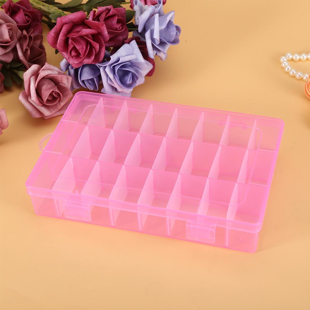 24 Fächer Kunststoff Schmuck Verstellbare Box Abnehmbarer Organizer Perlen Ohrringe Aufbewahrungskoffer (Rosa)