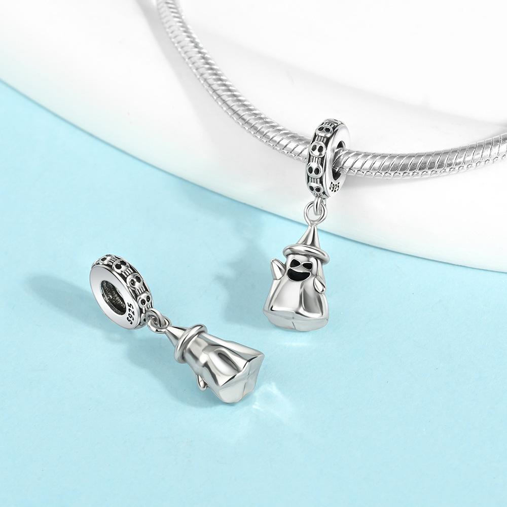 S925 Silver Halloween Witch Skull Pendant Necklace Gothic Jewelry For Women